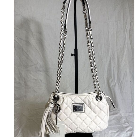 Calvin Klein Quilted Leather Shoulder Bag - White with Chain Straps - Picture 1 of 4